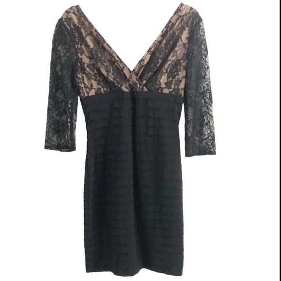 Adrianna Papell Black Lace V-Neck Dress Size 2 - Picture 1 of 11